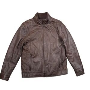 Peter Manning New York Brown Leather Jacket Mens Size 3 Tailored Zip Moto Bomber